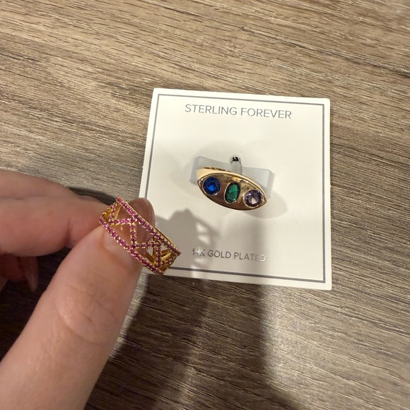 Sterling Silver 14K Gold Plated Rings with Multicolor Stones - Picture 2 of 5